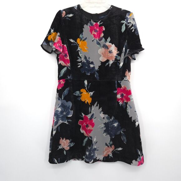 French Connection floral velvet burnout mini dress Size 10 black flutter sleeve - Picture 3 of 8